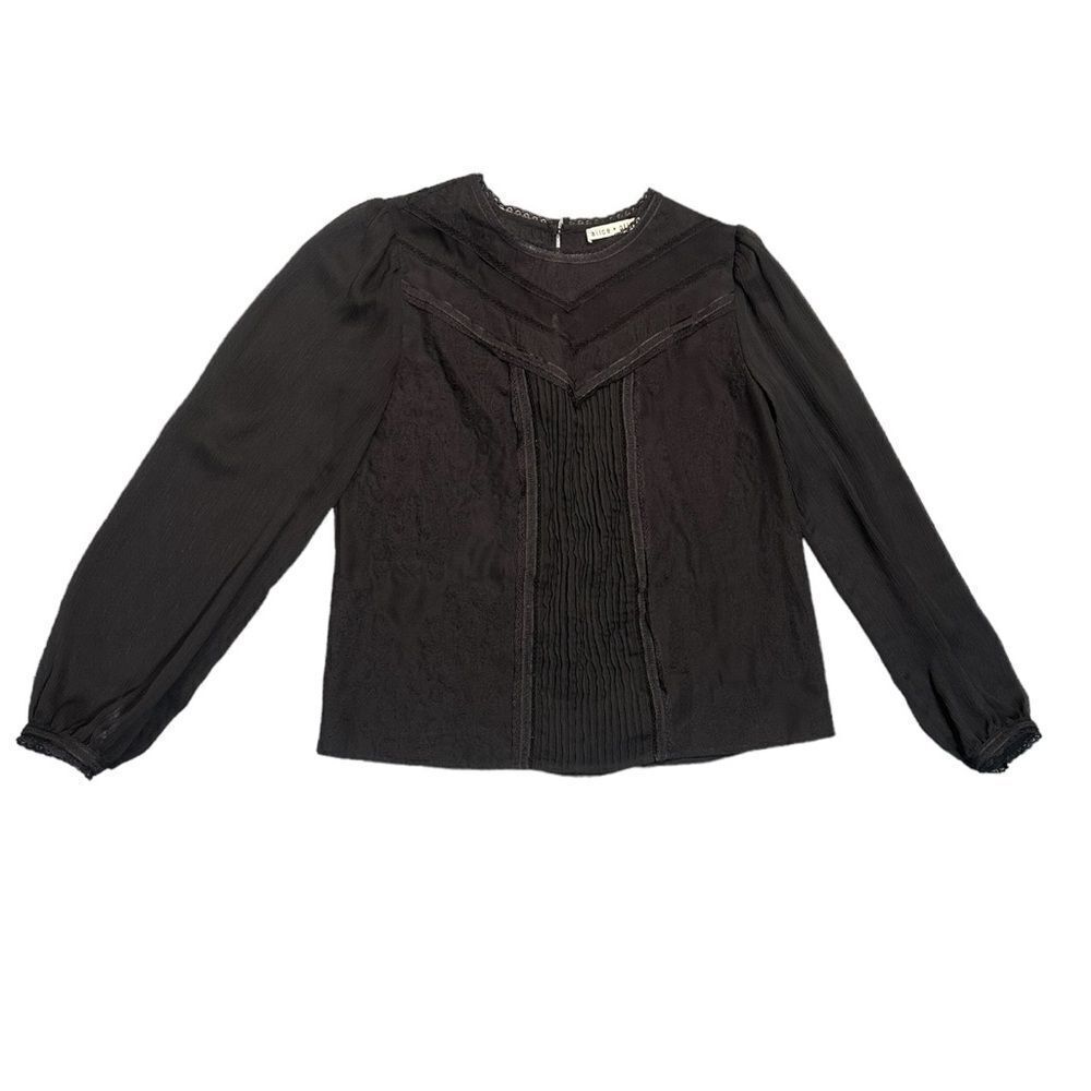 Alice + Olivia Sheer Black Lace & Paisley Detailed Silk Blend Top Size XS